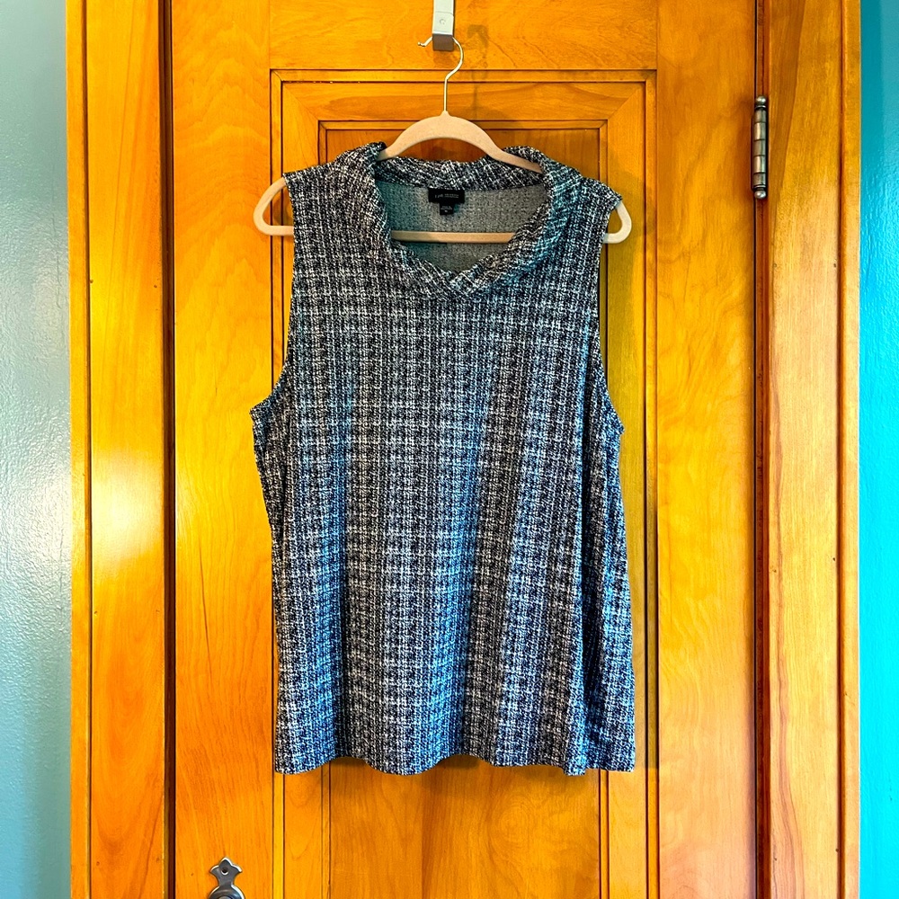 J.Jill Sleeveless black, white plaid cowl neck top SZ XL